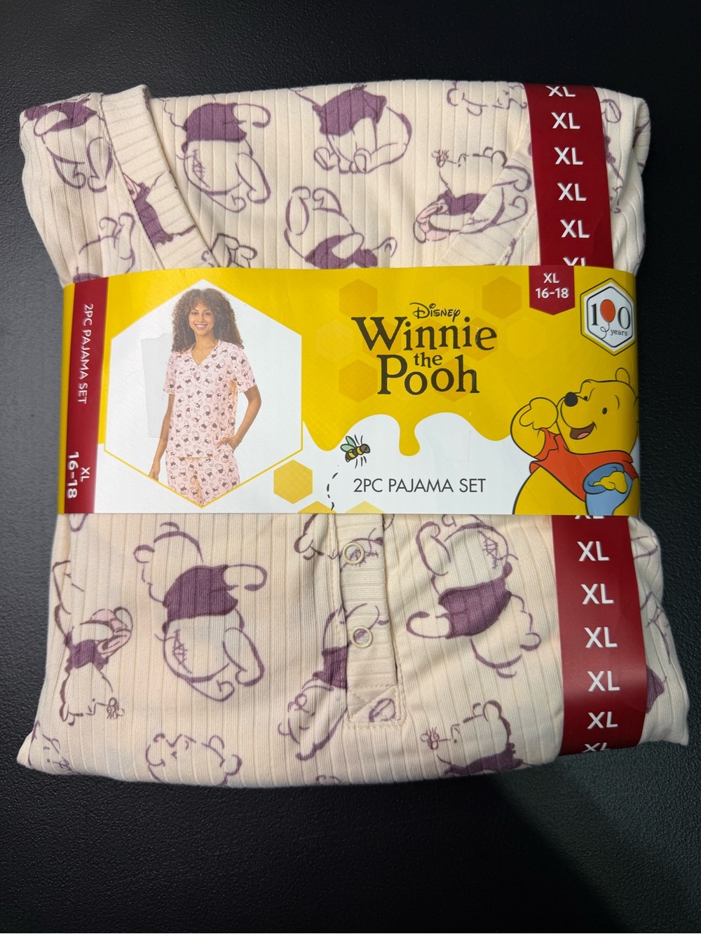 Winnie the Pooh Women’s 2-Piece Pajama Set XL Peach Henley Top Crop Pants NWT
